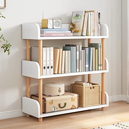 OSCHF 3-Tier Wooden Open Bookcase - Modern Display Bookshelf with Top Edge and Solid Wood Frame for Home and Office, Storage Cabinet, Warm White - color: Warm White, size: 3-tier