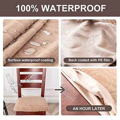 Genina Waterproof Chair Seat Covers Dining Room Chair Covers Stretch Seat Cover for Dinning Room Chair Protector Slipcovers for Kitchen, Hotel (2, Flower Pattern-Khaki) - color: Flower Pattern-khaki