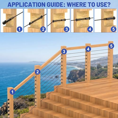 Helffer 80 Pack T316 Stainless Steel Black Protector Sleeves for 1/8" 5/32" 3/16" Cable Deck Railing Kit, Wood Post Wire Rope Hardware with Drill Bit
