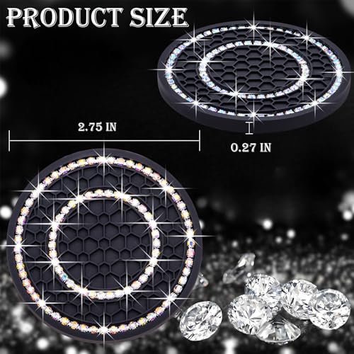 2PCS Bling Crystal Rhinestone Cup Holder Coaster, 2.75 inch Soft Silicone Anti-Slip Shockproof, Car Cup Holder Insert Coasters, Universal Car Interior Accessories for Women (Black & Colorful) - color: Black & Colorful, size: 2 pcs