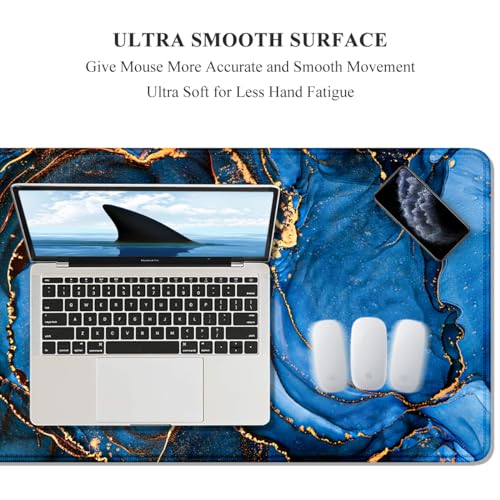 Auhoahsil Large Mouse Pad, XXL Desk Pad, Extened Mousepad 31.5" x 11.8", Non-Slip Rubber Base, Stitched Edges, Superior Surface, Gaming Keyboard Mat, Waterproof Desk Pad, Dark Blue Marble - color: 11 Dark Blue Marble, size: XL - 11.8 x 31.5 Inches