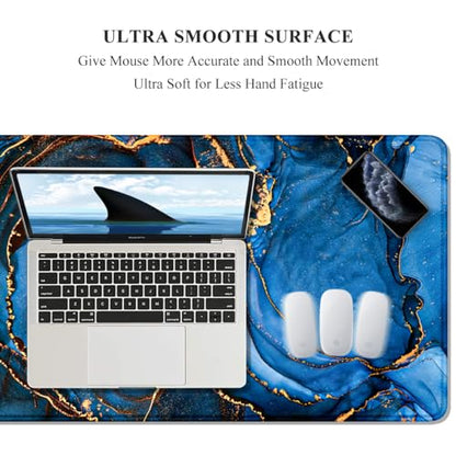 Auhoahsil Large Mouse Pad, XXL Desk Pad, Extened Mousepad 31.5" x 11.8", Non-Slip Rubber Base, Stitched Edges, Superior Surface, Gaming Keyboard Mat, Waterproof Desk Pad, Dark Blue Marble - color: 11 Dark Blue Marble, size: XL - 11.8 x 31.5 Inches