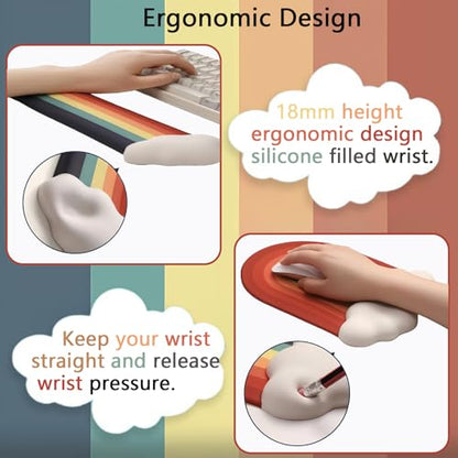 Cute Rainbow Mouse Pad with Wrist Rest for Mouse Pad Gel Cloud Keyboard Wrist Rest PU Base Silicone Ergonomic White Cloud Mouse Wrist Pad Support for Gaming Desk Laptop Home Office - color: 1pcs Rainbow Cloud