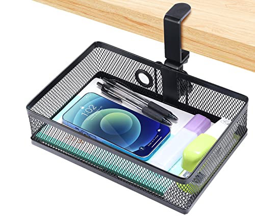 ROSLINE Under Desk Storage Organizer, Clamp on Drawer Basket, Hanging Storage, Mount Tray, Suitable for Multiple Scenes (Black) - color: Black-Clamp-On