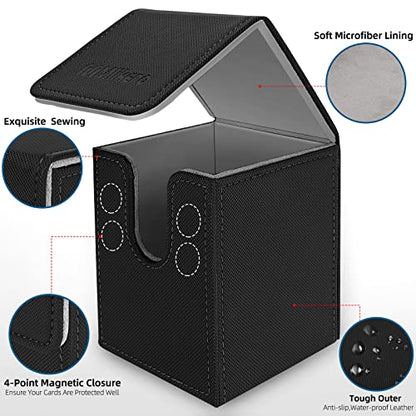 Mlikero 2 Pack Card Deck Box, Commander Deck Box Holds 200+ Single Sleeved Cards with 2 Dividers, Leather Magnetic Card Box Fit for MTG, TCG - color: B2-Black 02, size: B-Vertical