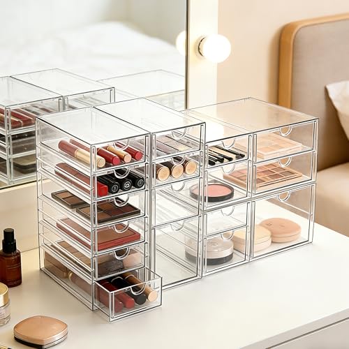 Prsildan 17 Drawers Teacher Toolbox Office Supply Organizer, Set of 4 | Clear Acrylic, Pull Out, Craft Desk Art Supply Accessories Vanity Countertop Bathroom Kitchen Cabinet Makeup Storage - style: 17 Drawers