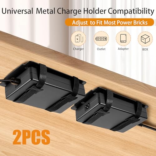 2 Pcs Universal Metal Laptop Charger Holder, Adjustable Under Desk Power Brick Mount Organizer for Charging Bricks & Cables Space Saving Power Adapters Mount, Secure Supply Holder for Chargers,Black - size: Middle