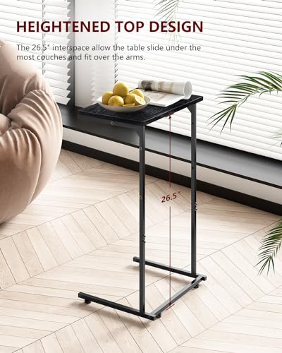 Vantic C Shaped End Table, Small Side Table for Couch and Recliner, Slide Under Sofa Tray Desk with Storage Bag for Living Room and Bedroom, Black - color: Black