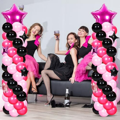 Gejoy 110 Pcs Pink Rose Red Black Balloons Column Stand Kit Adjustable Tower Stand from 1.4 to 6.6 ft with Bases for Back to School Wedding Birthday Baby Shower Party - color: Pink Rose Red Black