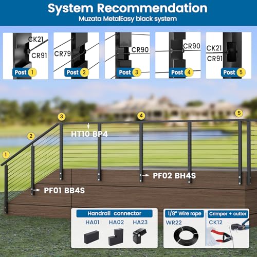 Muzata 20 Pack 1/8" 30 Degree Angle Wheel Black Cable Railing Grommets ONLY for Angle 1/8" 5/32" 3/16" Wire Rope T316 Stainless Steel Protector Sleeves Deck Cable Railing Hardware Kit Metal Posts CR79 - size: 20P, style: Black For Stairs