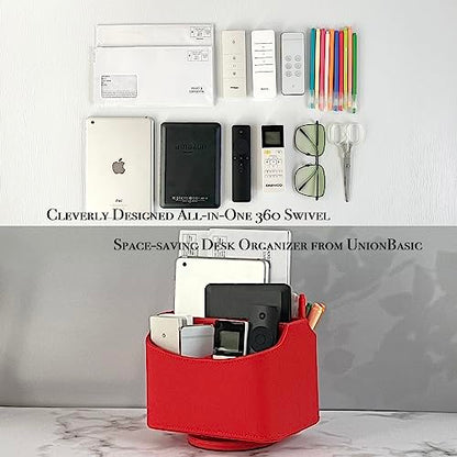 UnionBasic Rotating Desk Organizer, 360 Desk Spinning Caddy, Desktop TV Guide/Mail/Media/Remote Controller Holder Organizer, Red - color: Red