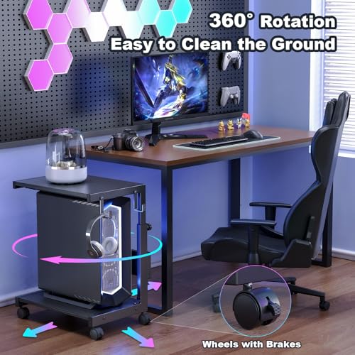 Computer Tower Stand with Charge Station and USB Charging Port - Height Adjustable PC Tower Stand, Under Desk CPU Holder Cart with Locking Caster Wheels for Fits Most PC - color: Black