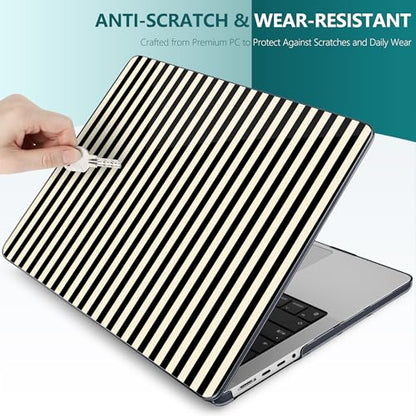 DONGKE Compatible with MacBook Pro 16 Inch Case (2026-2021 Release, M5 M4 M3 M2 M1 Pro/Max Chip), Plastic Hard Shell with Keyboard Cover & Screen Protector for MacBook Pro 16", Black & Cream Stripes - color: Black & Cream Stripes