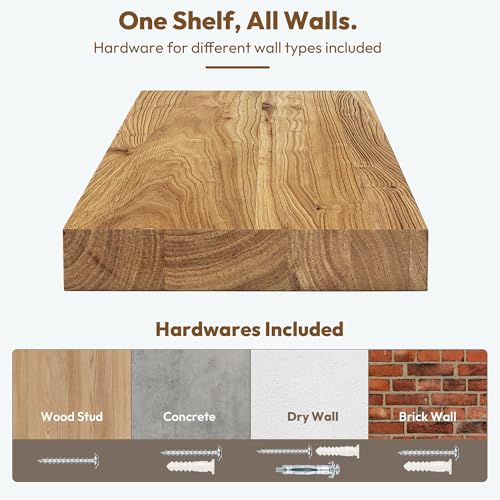Flat Edge Elm Wood Floating Shelf with Invisible Bracket 24”Natural - color: Natural, size: 24”,set of 2