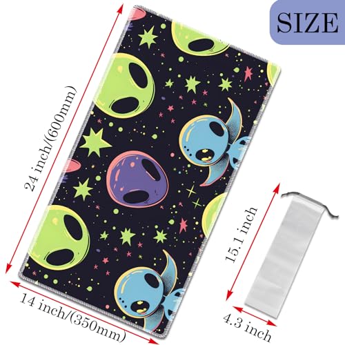 MTG Play Mat, 24" x 14" TCG Card Play Mat, Surface with Smooth Stitched Edge, with Storage Bag, Alien Theme - color: Cartoon Alien