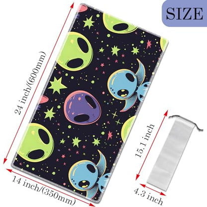 MTG Play Mat, 24" x 14" TCG Card Play Mat, Surface with Smooth Stitched Edge, with Storage Bag, Alien Theme - color: Cartoon Alien