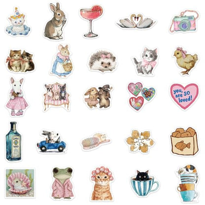 50PCS Cute Watercolor Animal Stickers Vinyl Waterproof Aesthetic Cartoon | Water Bottles, Journals, Laptops, Scrapbooking, Whimsical Decor, Adults - style: animal