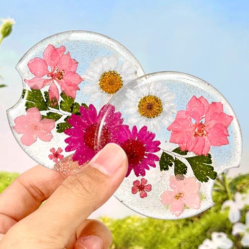 Swooflia Flower Car Cup Holder Coasters for Women - 2.75 Inch Cute Resin Clear Automotive Drink Cupholder Insert Car Accessories 2 Pack Pink - color: Pink
