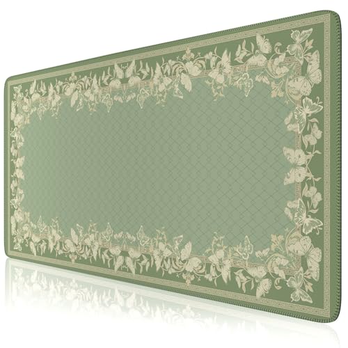 HAOCOO Light Green Desk Pad Mat, Desk Matt for Desktop with Edge Stitching, Non-Slip Mouse Pad Large, Cute Keyboard Mat for Gaming,Women Office - color: Light Green