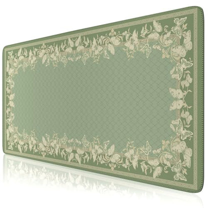 HAOCOO Light Green Desk Pad Mat, Desk Matt for Desktop with Edge Stitching, Non-Slip Mouse Pad Large, Cute Keyboard Mat for Gaming,Women Office - color: Light Green