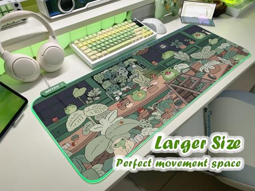 JMIYAV Little Frog RGB Green Gaming Mouse Pad 31.5x12 Inch PC XL Large Glowing Led Light Up Desk Pad Non-Slip Rubber Base Computer Cute Mousepad Mat Desk Accessories Gaming Setup 31.5x12 Inch - color: G-little Frog
