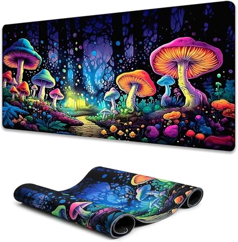 Gaming Mouse Pad, Blacklight Waterproof Large Non-Slip Rubber Base Mouse Mat, Glow in The Dark Desk Pad, 31.5 x 11.8 inches, Mushroom - color: Mushroom