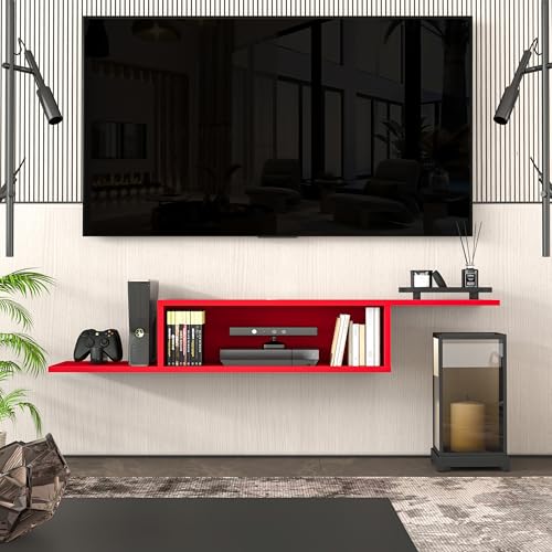 Atelier Mobili Floating TV Stand for Up to 65 Inch TVs – Wall Mounted Floating Shelf for Under TV, Entryway Organizer & Bedroom Vanity – Multi-Purpose Storage & Display Console (Red, 57INCH) - color: Red, size: 57INCH