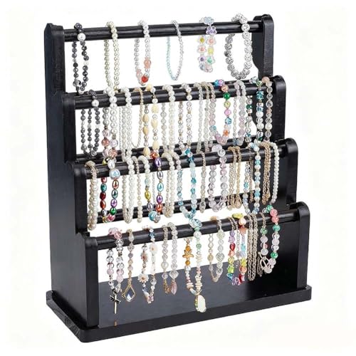 PH PandaHall 7 Tier Wood Bracelet Holder Bracelet Organizer Storage Bangle Watch Scrunchie Displays Jewelry Display Stand Bracelet Organizer Rack for Vendors Selling Craft Show Store Home, Black - color: Black