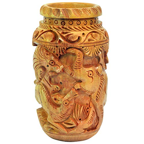 Craft Trade Hand Carved Wood Pen Holder for Desk Organizer for Home School Office Supplies Pencil Cup Pot Storage Box Suitable for Stationery - Camel - color: Camel Brown
