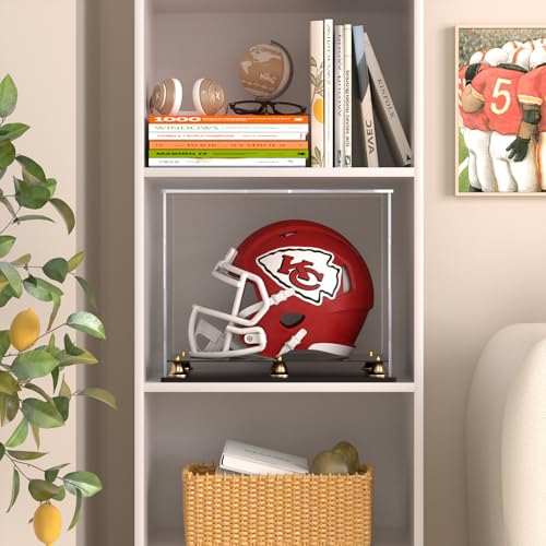 Football Helmet Display Case Full Size, Clear Acrylic Helmet Display Box Dustproof Helmet Case Display Case with Metal Bell Base for Sports Memorabilia (15 x 11.8 x 12.6 in) - size: 15 x 11.8 x 12.6 inch