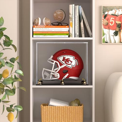 Football Helmet Display Case Full Size, Clear Acrylic Helmet Display Box Dustproof Helmet Case Display Case with Metal Bell Base for Sports Memorabilia (15 x 11.8 x 12.6 in) - size: 15 x 11.8 x 12.6 inch