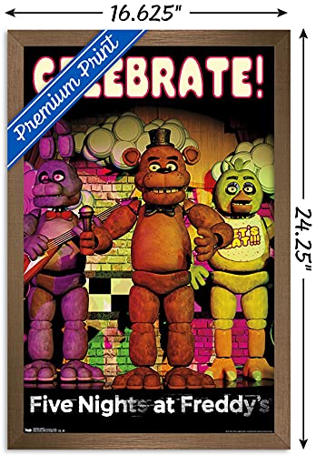Trends International Five Nights at Freddy's - Celebrate Wall Poster, 14.725" x 22.375", Bronze Framed Version - color: Bronze Framed Version, size: 22.4"L x 14.7"W