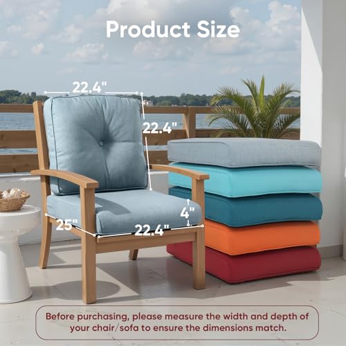 Outdoor Chair Cushion Set of 2, Waterproof Outdoor Seat Cushions 25x22 , Patio Chair Cushions for Outdoor Furniture, Couch Cushion Replacement, Include 2 Back & 2 Seat Cushions, Button/BabyBlue - color: Light Blue, size: 22"x25" Deep Seat