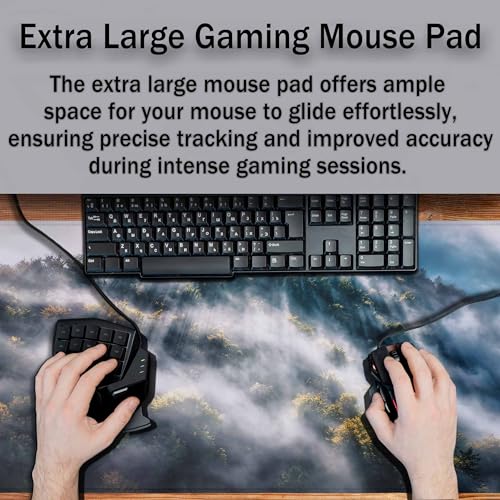 Foggy Landscape Full Desk Mouse Pad Mountain Clouds Sunrise Hills Trees Spring Large Gaming Mousepad for Keyboard PC.Home,Office 35.4"X15.7" - color: foggy landscape