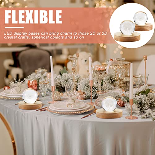 Honoson 4 Pcs LED Light Base - Wooden LED Base for Crystal Wood Light Display for Glass Art Lighted Stand for 3D Glass Resin Art(Square, Round) - style: Square, Round