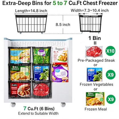 iSPECLE Freezer Organizer Bins - 5 Pack Adjustable Width for 5 to 7 Cu Ft Chest Freezers, Extra Height Stackable Freezer Wire Storage Baskets for Deep Freezer Organization, Black - style: 5 Pcs-14.8"-Black