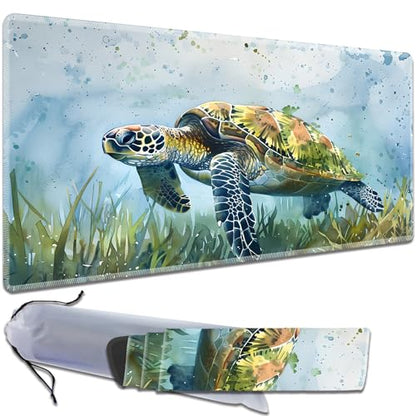 MTG Playmat, Smooth Surface Game Play Pad MTG TCG 24 x 14 inch with Storage Bag, Non-Slip Mouse Pad Card Fighting Game, Waterpainted Turtle - color: Waterpainted Turtle