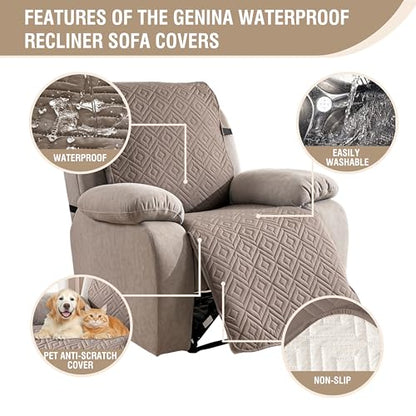 Genina Waterproof Oversized Recliner Chair Covers - 100% Protection, Non-Slip, Washable Recliner Slipcover for Larger Recliners, Kids & Pets Friendly【28'' /Taupe】 - color: Taupe, size: 28 in （Oversized 1 Seater）