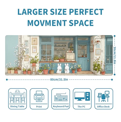 Cute Desk Mat Reading Desk Pad Mouse Mat XL, White Rabbit Mouse Keyboard Pad Anime Japanese Street Desktop Mat, Long Computer Mats Aesthetic Desk Accessory Reader's Home Decor 31.5x11.8 - color: Rabbit