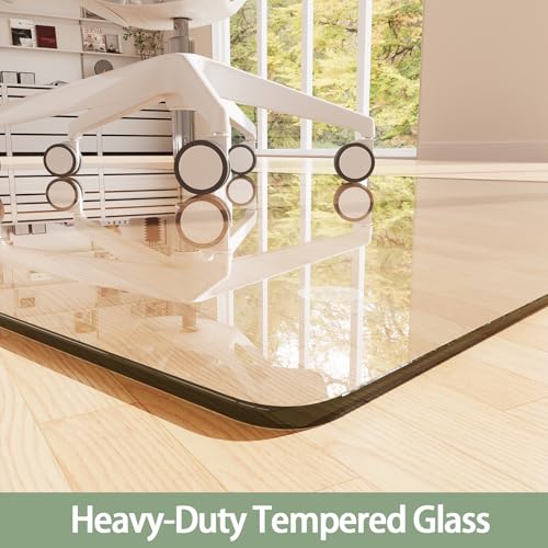Tempered Glass Chair Mat 72"x54" – Ultra-Clear Office Chair Mat for Hardwood Floors & Low-Pile Carpets – Heavy-Duty 0.2" Scratch-Resistant Surface with Non-Slip Pads – Supports 1,000 lbs - size: 72"x54"