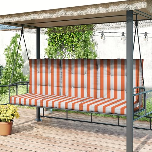 Outdoor Chair Cushions Set of 2, 42x21x4 Inch Patio Cushion for Dining/Rocking Chairs, High Back Soft Seat Pad, Indoor Outside Use, Fade-Resistant & Waterproof, Orange White Stripes - color: Orange White Stripes