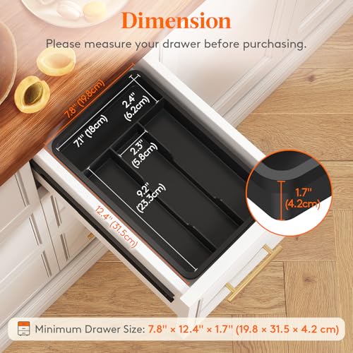 Lifewit Silverware Drawer Organizer Tray, Plastic Cutlery Storage for Kitchen, Flatware and Utensil Holder Divider for Spoons Forks Knives Tableware, 7.8 x 12.4", 4 Slots, Black - color: Black, size: 7.8 x 12.4 inch (4 Slots)