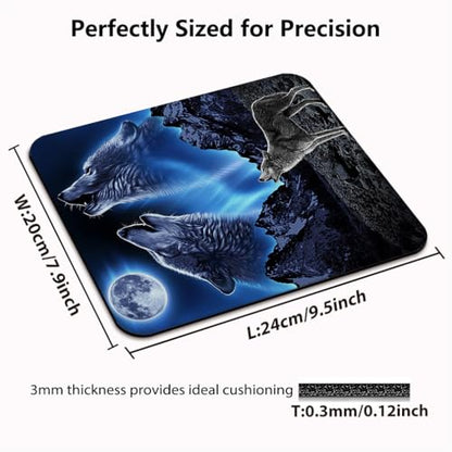Wolves Howling at The Moon Mouse Pad, Bright Moon Great Mountain Desk Mat | Grey Wolf Fantasy Design, Anti-Slip Rubber Base, Silky Smooth Surface, Cute Office/Gaming Mousepad - color: color_CC15