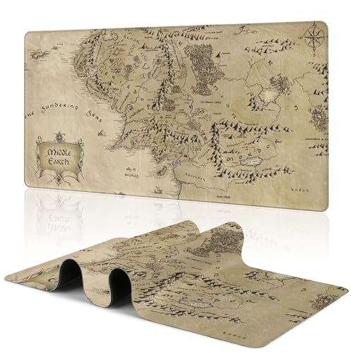 Middle Earth Map Large Extended Gaming Mouse Pad Fantasy Map Desk Mat 31.5 x 15.8 in, XXL Mousepad for Keyboard and Mouse, Non-Slip Rubber Base Mousepad with Stitched Edges for Office Desk Decor - color: Middle Earth Map