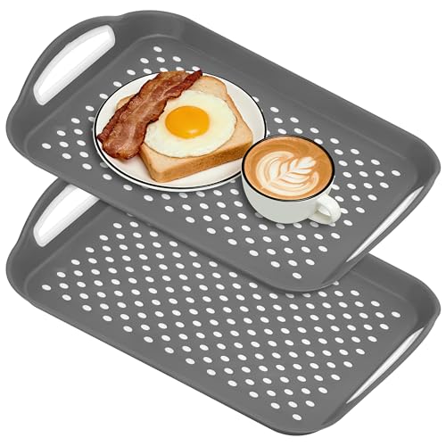 Non Slip Lap Trays with Handles, Set of 2 Food Trays for Eating on Couch, Dishwasher Safe Rectangular Serving Trays for Dinner, Breakfast & Snacks (Gray) - color: Gray