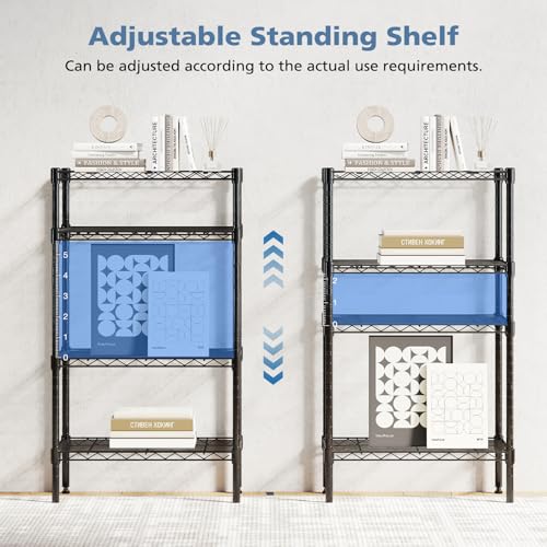 DUMOS 4-Tier Metal Wire Storage Shelves, Adjustable Standing Storage Rack Shelf, Heavy Duty Steel Shelving Unit Organizers for Kitchen Bathroom Pantry Garage, 23.3" Wx13.4 Dx47 H, Black - size: 4 Tier-47"H without wheels