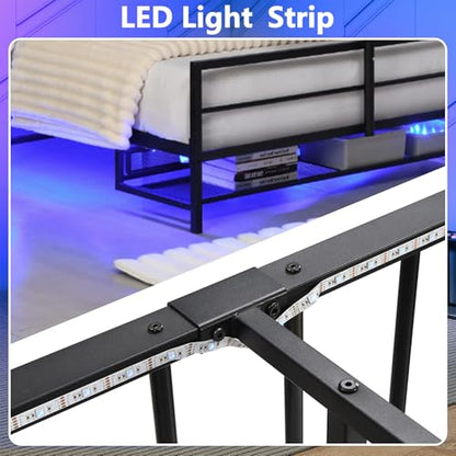 Anwick Full Gaming Bed with TV Lift and LED Lights, Metal Bed Frame with TV Mount for 13-42 Inch TVs, Twin Bed with Storage and Ventilated Console Rack (Full)