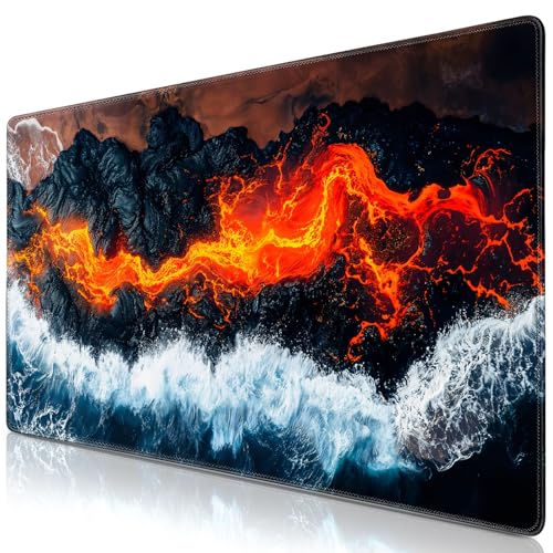 Canjoy Gaming Mouse Pad, 31.5x15.7inch Large Extended Mousepad Big Computer Desk Mat for Keyboard and Mouse Full Desk Mouse Mat with Non-Slip & Rubber Base - color: Magma and Sea