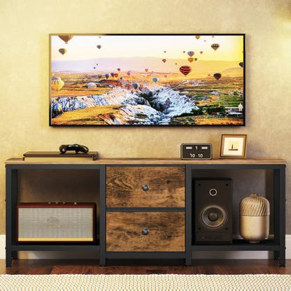 TV Stand for TVs up to 55", Entertainment Center with 2 Fabric Drawer | Media Console with Shelves, 2-Tier Media Console Table with Wooden Shelves, Television Stands for Living Room, Bedroom - color: Rustic Brown
