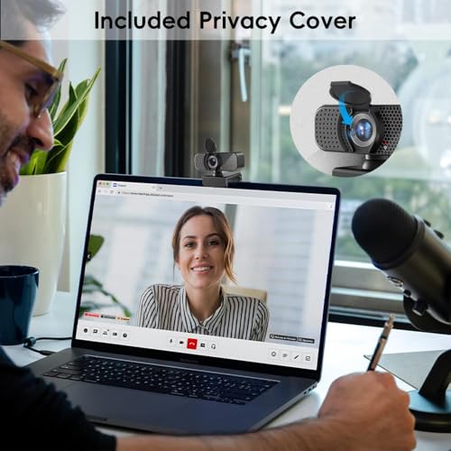 2K Webcam PC Webcam with Microphone and Physical Privacy Cover, Noise-Canceling Microphone, Auto Light Correction, Wide Angle, Plug and Play for Conferences/Online Classes/Live Streaming/Zoom/Teams - style: 2K
